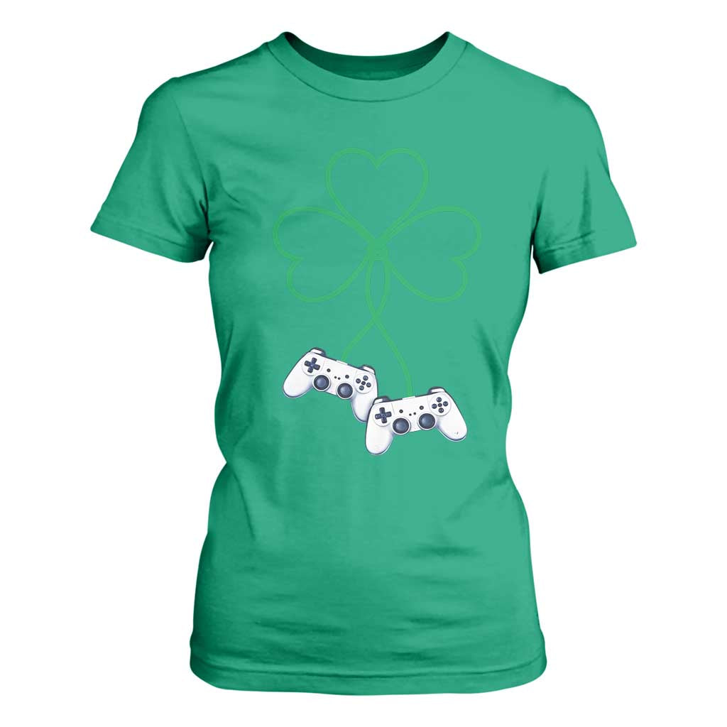 Video Game Lover St Patricks Day with Shamrock Controllers T Shirt For Women TS11 Irish Green Print Your Wear