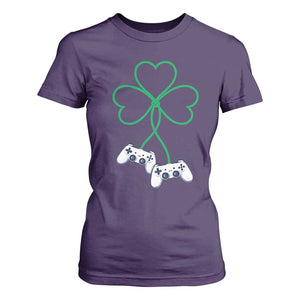 Video Game Lover St Patricks Day with Shamrock Controllers T Shirt For Women TS11 Purple Print Your Wear
