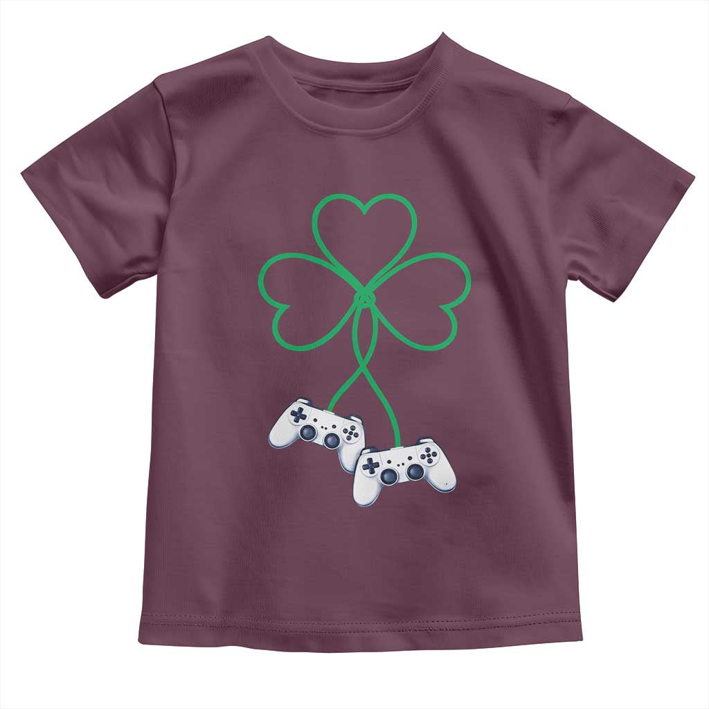 Video Game Lover St Patricks Day with Shamrock Controllers Toddler T Shirt TS11 Maroon Print Your Wear