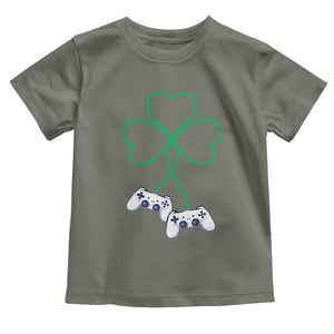 Video Game Lover St Patricks Day with Shamrock Controllers Toddler T Shirt TS11 Military Green Print Your Wear