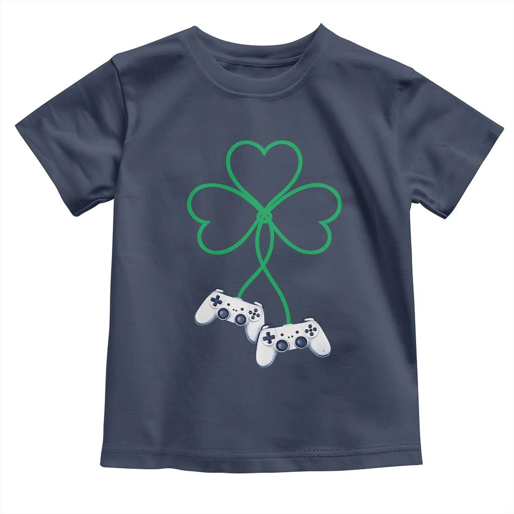 Video Game Lover St Patricks Day with Shamrock Controllers Toddler T Shirt TS11 Navy Print Your Wear