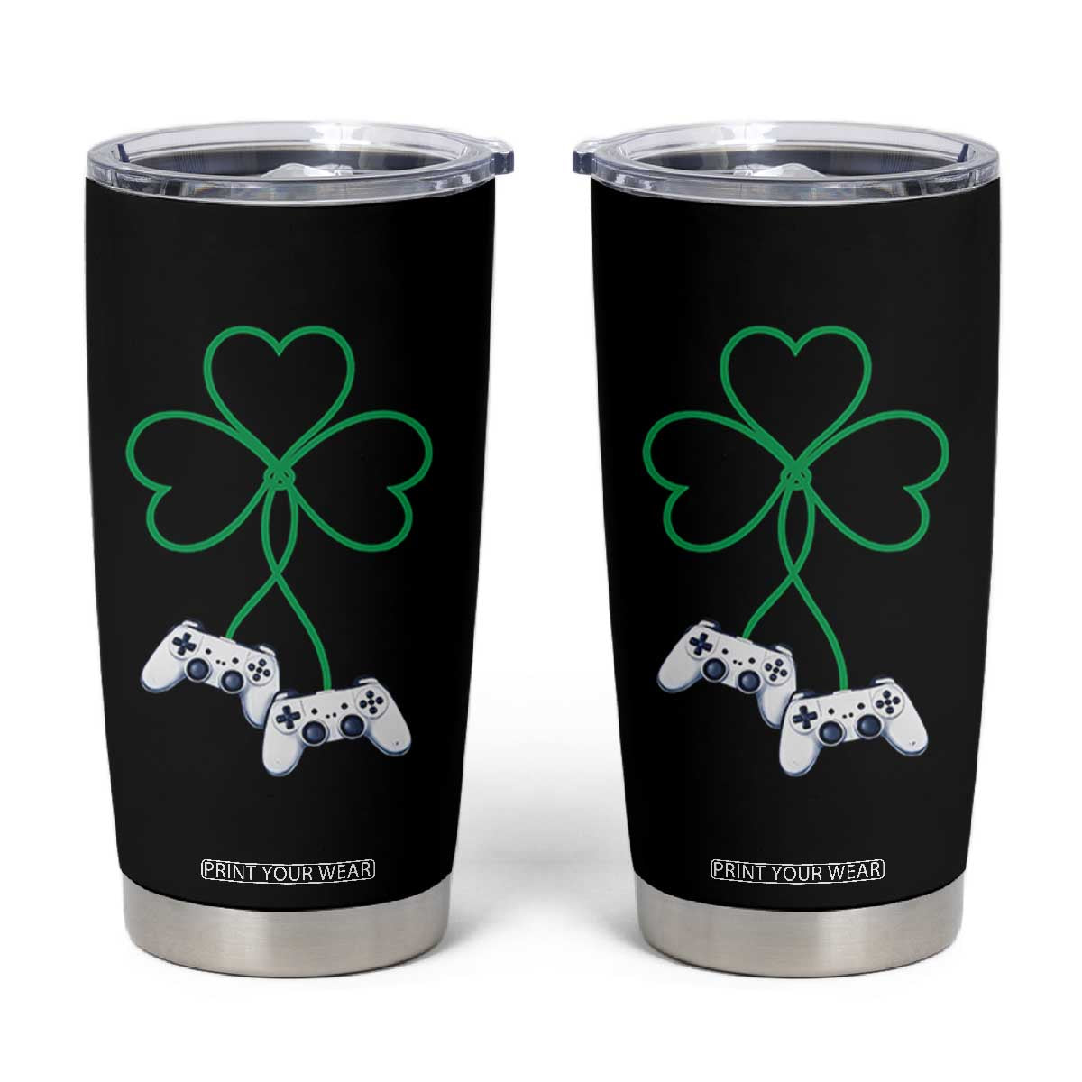 Video Game Lover St Patricks Day with Shamrock Controllers Tumbler Cup TS11 Black Print Your Wear