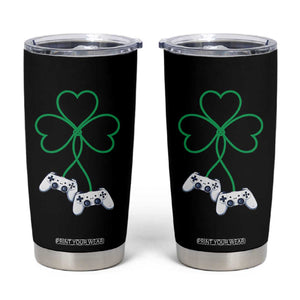 Video Game Lover St Patricks Day with Shamrock Controllers Tumbler Cup TS11 Black Print Your Wear