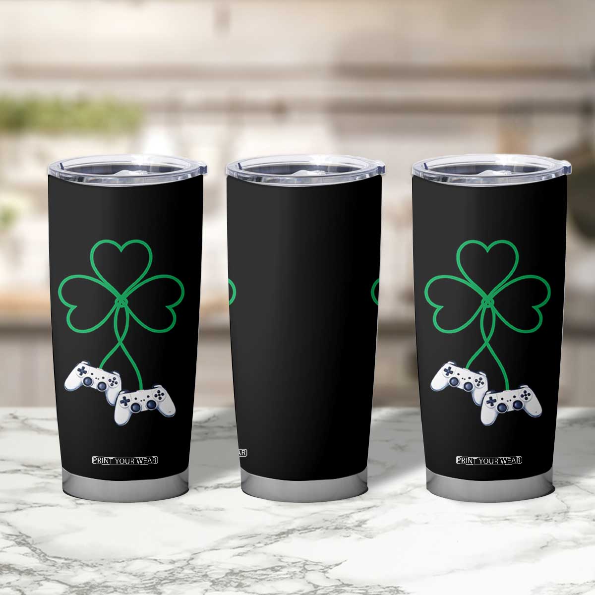 Video Game Lover St Patricks Day with Shamrock Controllers Tumbler Cup TS11 Print Your Wear