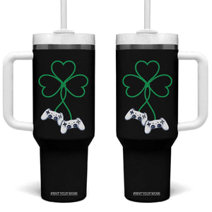 Video Game Lover St Patricks Day with Shamrock Controllers Tumbler With Handle TS11 One Size: 40 oz Black Print Your Wear