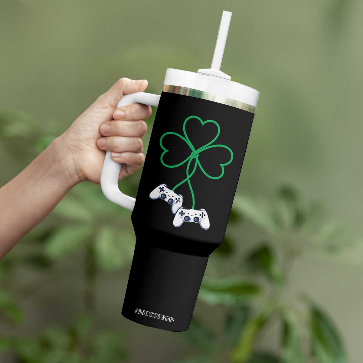 Video Game Lover St Patricks Day with Shamrock Controllers Tumbler With Handle TS11 Print Your Wear