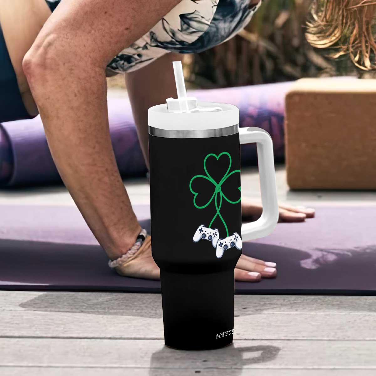 Video Game Lover St Patricks Day with Shamrock Controllers Tumbler With Handle TS11 Print Your Wear