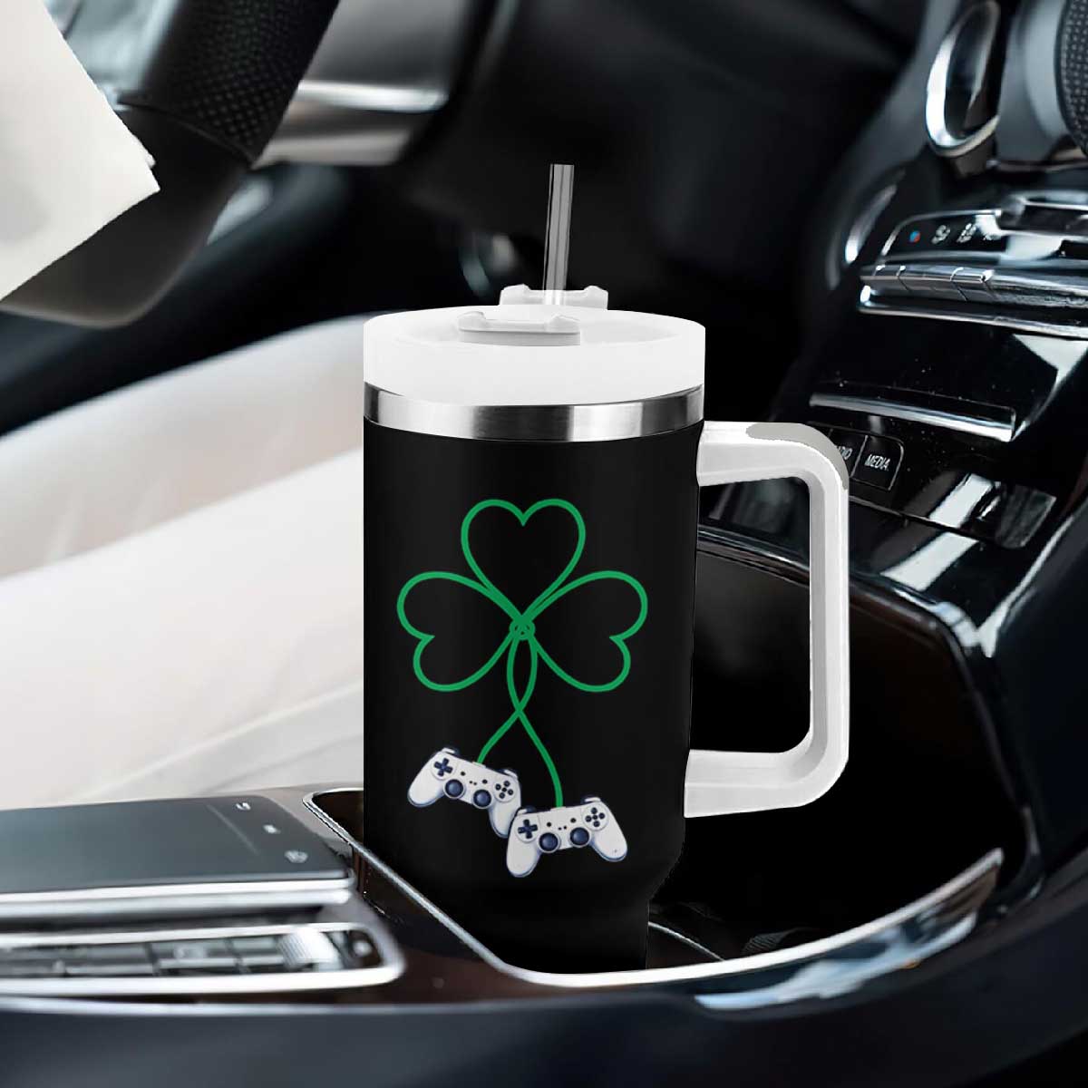 Video Game Lover St Patricks Day with Shamrock Controllers Tumbler With Handle TS11 Print Your Wear