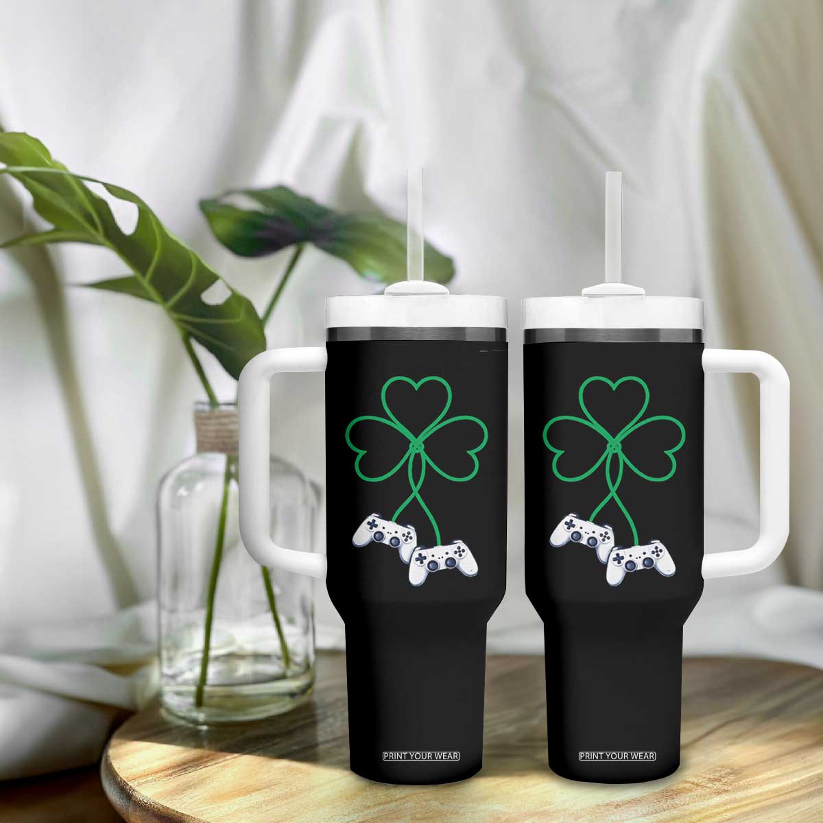 Video Game Lover St Patricks Day with Shamrock Controllers Tumbler With Handle TS11 Print Your Wear