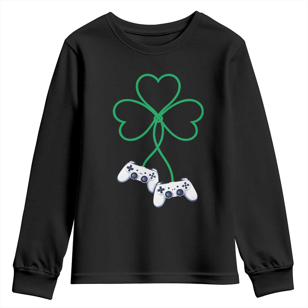 Video Game Lover St Patricks Day with Shamrock Controllers Youth Sweatshirt TS11 Black Print Your Wear