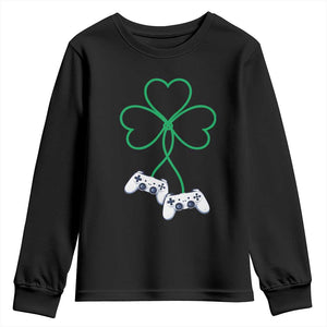 Video Game Lover St Patricks Day with Shamrock Controllers Youth Sweatshirt TS11 Black Print Your Wear