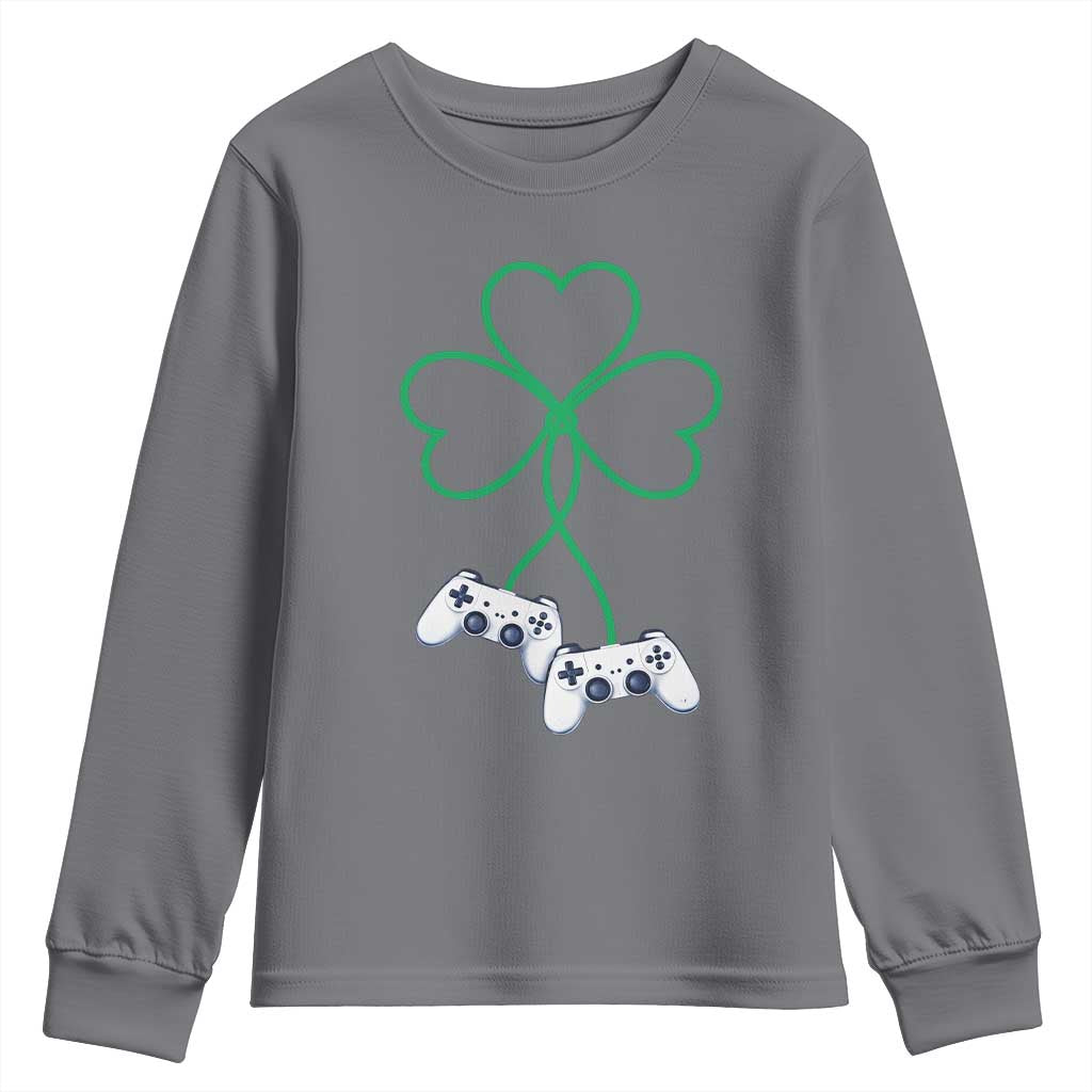 Video Game Lover St Patricks Day with Shamrock Controllers Youth Sweatshirt TS11 Charcoal Print Your Wear