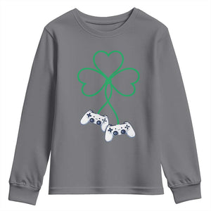Video Game Lover St Patricks Day with Shamrock Controllers Youth Sweatshirt TS11 Charcoal Print Your Wear