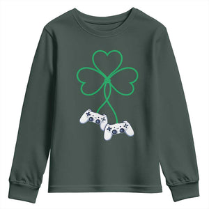 Video Game Lover St Patricks Day with Shamrock Controllers Youth Sweatshirt TS11 Dark Forest Green Print Your Wear