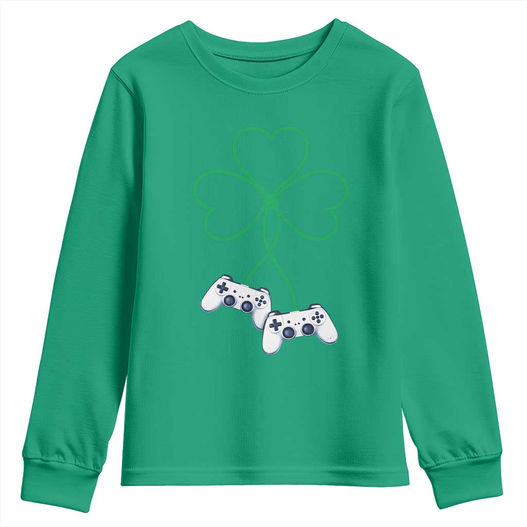 Video Game Lover St Patricks Day with Shamrock Controllers Youth Sweatshirt TS11 Irish Green Print Your Wear