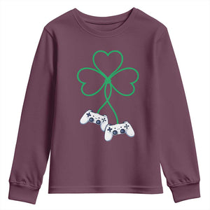 Video Game Lover St Patricks Day with Shamrock Controllers Youth Sweatshirt TS11 Maroon Print Your Wear