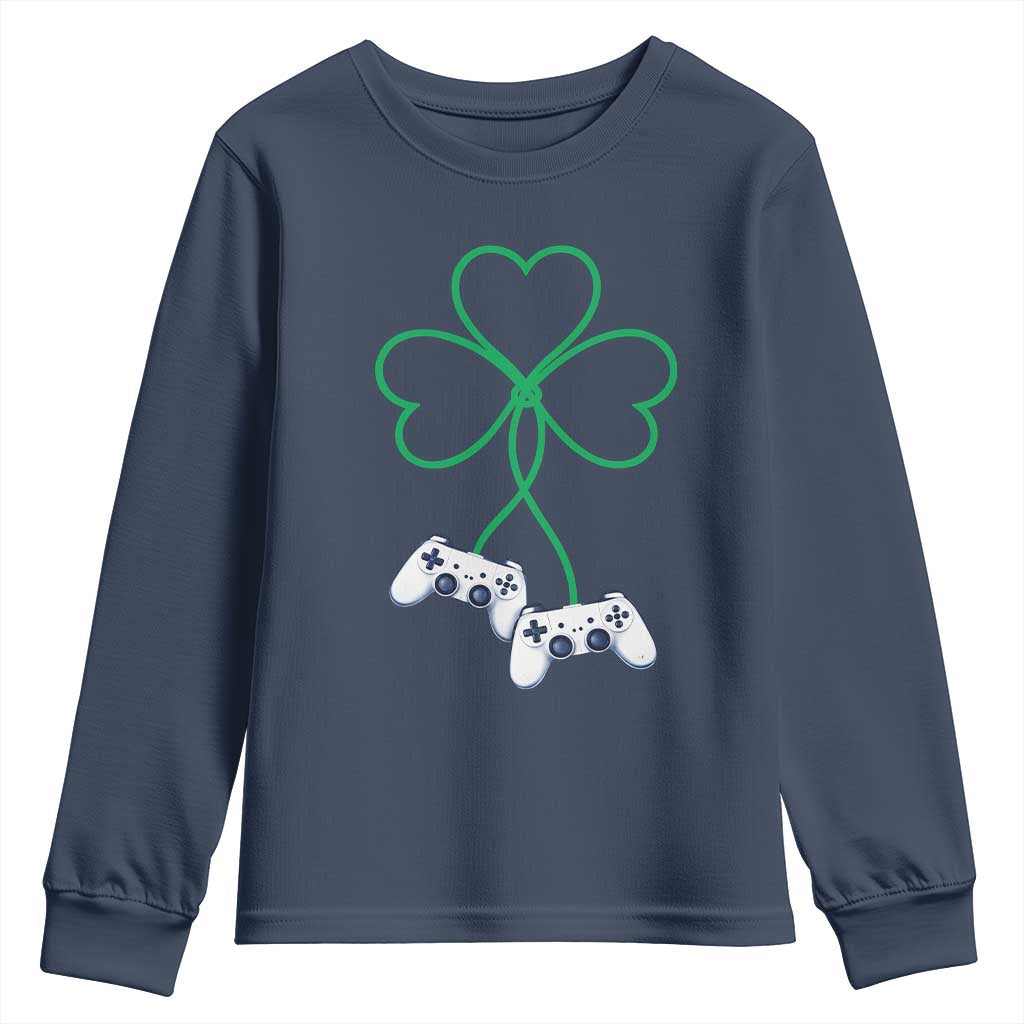 Video Game Lover St Patricks Day with Shamrock Controllers Youth Sweatshirt TS11 Navy Print Your Wear