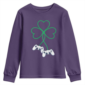 Video Game Lover St Patricks Day with Shamrock Controllers Youth Sweatshirt TS11 Purple Print Your Wear