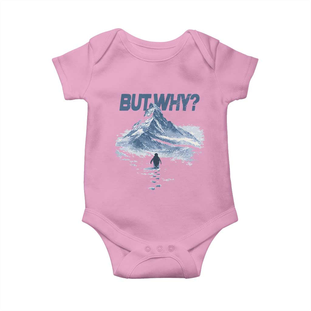 Penguin But Why Baby Onesie Funny Penguin Snowy Mountain Meme TS11 Light Pink Print Your Wear