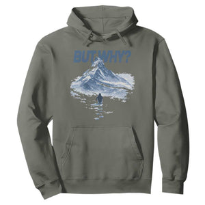 Penguin But Why Hoodie Funny Penguin Snowy Mountain Meme TS11 Military Green Print Your Wear