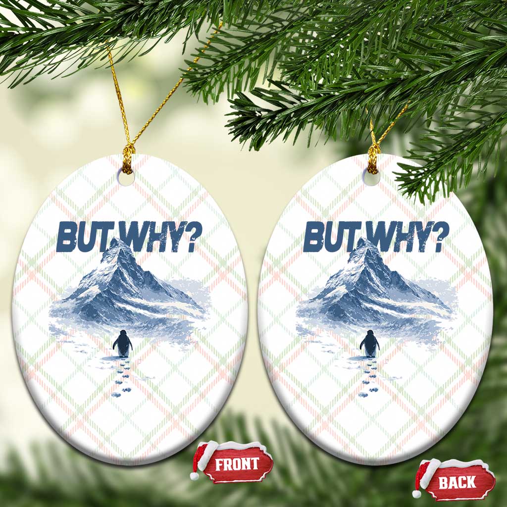 Penguin But Why Ceramic Ornament Funny Penguin Snowy Mountain Meme TS11 Print Your Wear