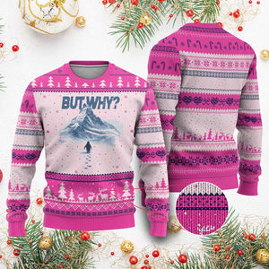 Penguin But Why Ugly Christmas Sweater Funny Penguin Snowy Mountain Meme TS11 Hot Pink Print Your Wear