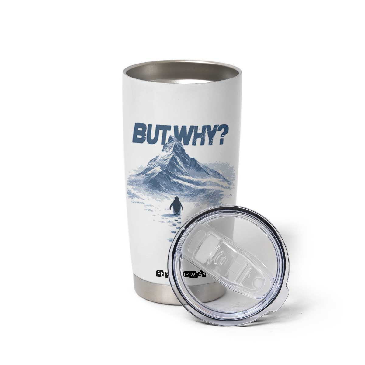 Penguin But Why Tumbler Cup Funny Penguin Snowy Mountain Meme TS11 Print Your Wear