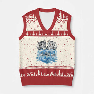 Abolish Ice V-Neck Knit Sweater Vest Cute Cat Melting Ice Pro Immigrant TS11 Beige Red Print Your Wear