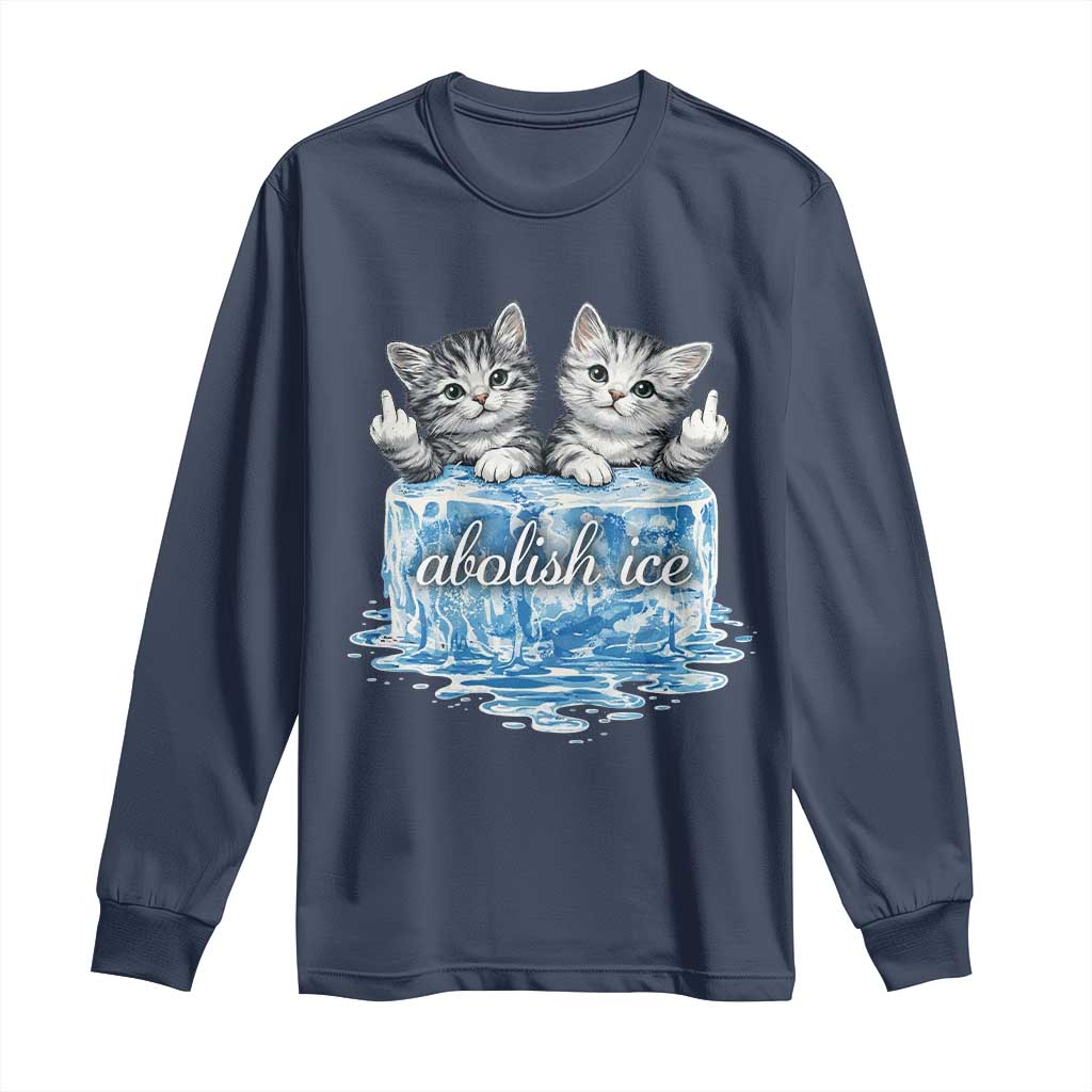 Abolish Ice Long Sleeve Shirt Cute Cat Melting Ice Pro Immigrant TS11 Navy Print Your Wear