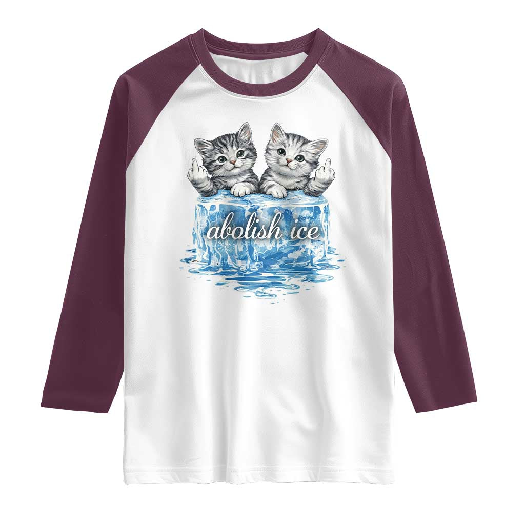 Abolish Ice Raglan Shirt Cute Cat Melting Ice Pro Immigrant TS11 White Maroon Print Your Wear