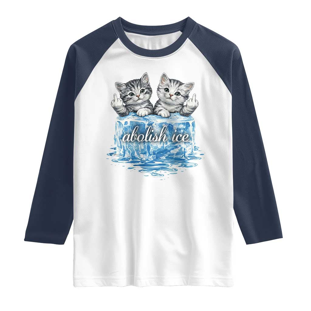 Abolish Ice Raglan Shirt Cute Cat Melting Ice Pro Immigrant TS11 White Navy Print Your Wear