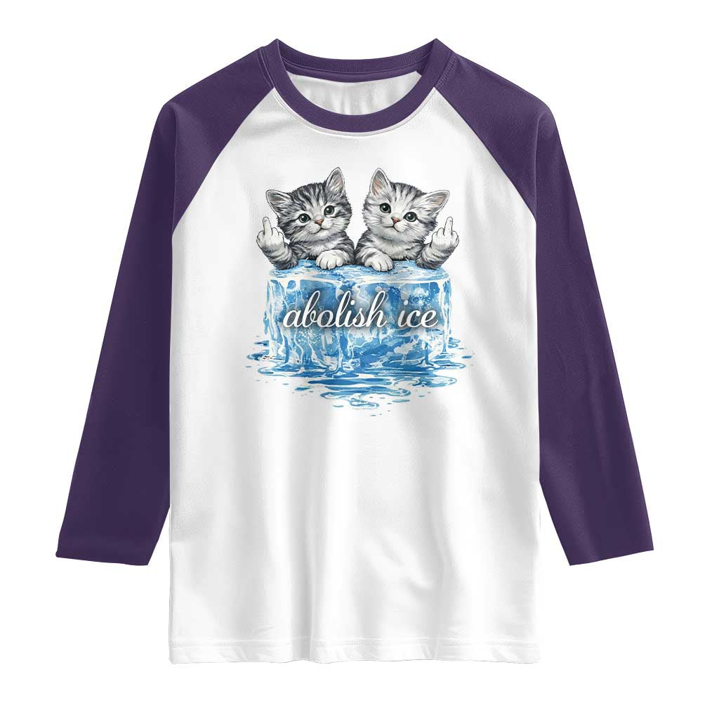 Abolish Ice Raglan Shirt Cute Cat Melting Ice Pro Immigrant TS11 White Purple Print Your Wear