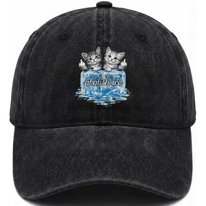 Abolish Ice Washed Cotton Baseball Cap Cute Cat Melting Ice Pro Immigrant TS11 Print Your Wear