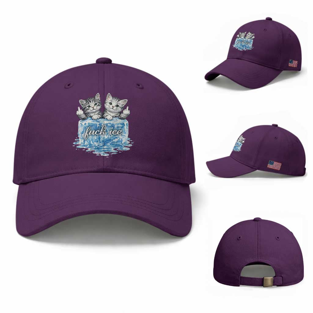 Fck Ice Baseball Cap Cute Cat Melting Ice Pro Immigrant TS11 Baseball Cap Universal Fit Purple Print Your Wear
