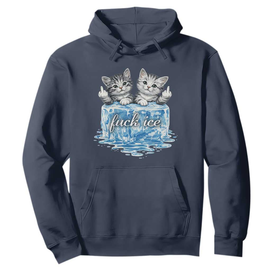 Fck Ice Hoodie Cute Cat Melting Ice Pro Immigrant TS11 Navy Print Your Wear