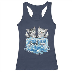 Fck Ice Racerback Tank Top Cute Cat Melting Ice Pro Immigrant TS11 Navy Print Your Wear
