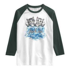 Fck Ice Raglan Shirt Cute Cat Melting Ice Pro Immigrant TS11 White Dark Forest Green Print Your Wear