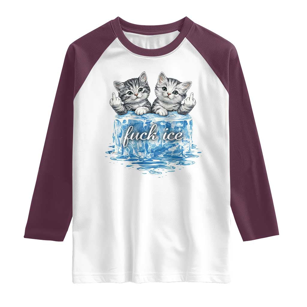 Fck Ice Raglan Shirt Cute Cat Melting Ice Pro Immigrant TS11 White Maroon Print Your Wear