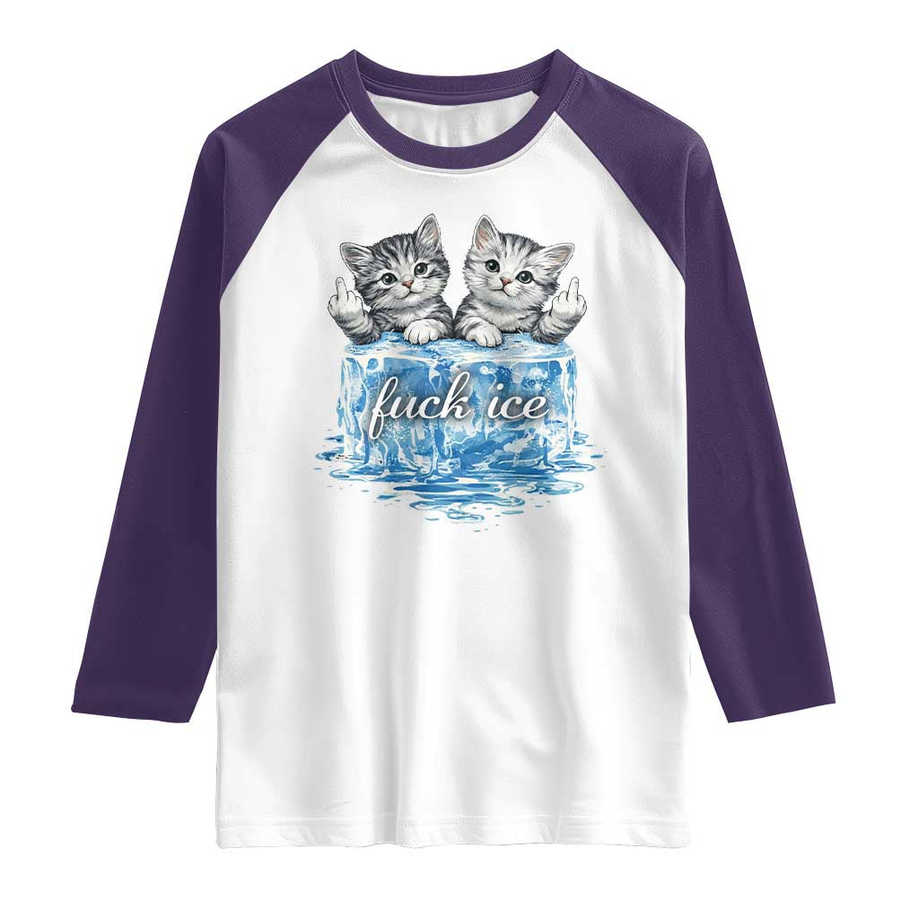 Fck Ice Raglan Shirt Cute Cat Melting Ice Pro Immigrant TS11 White Purple Print Your Wear