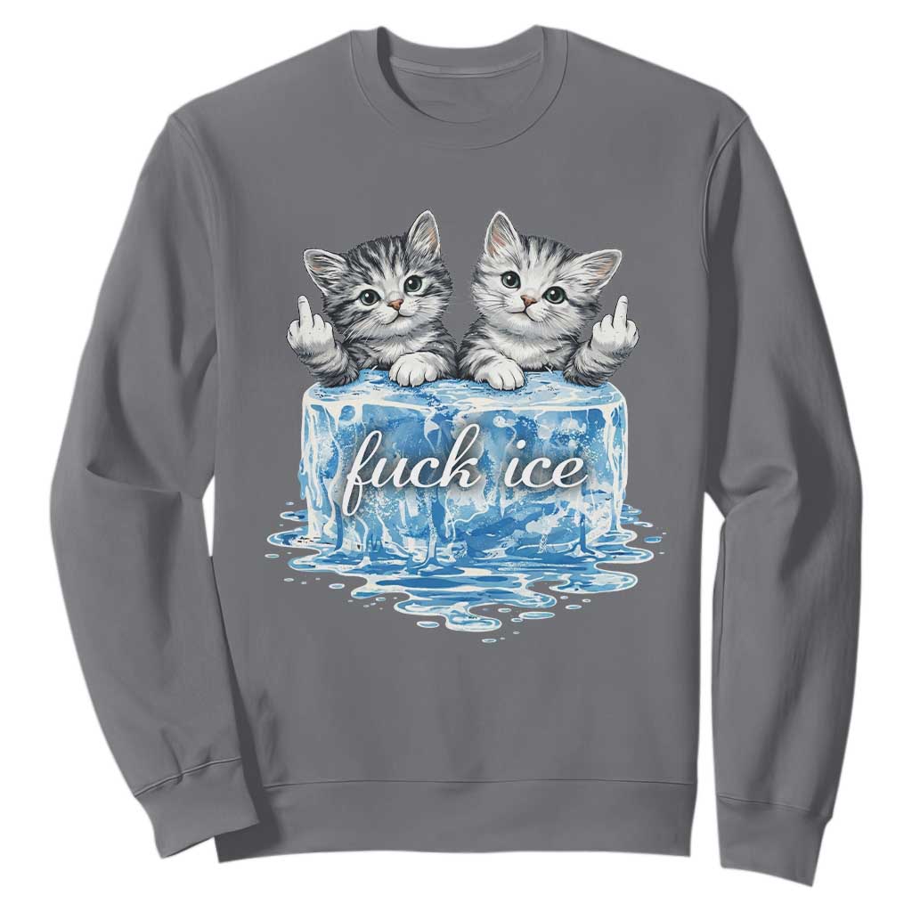 Fck Ice Sweatshirt Cute Cat Melting Ice Pro Immigrant TS11 Charcoal Print Your Wear