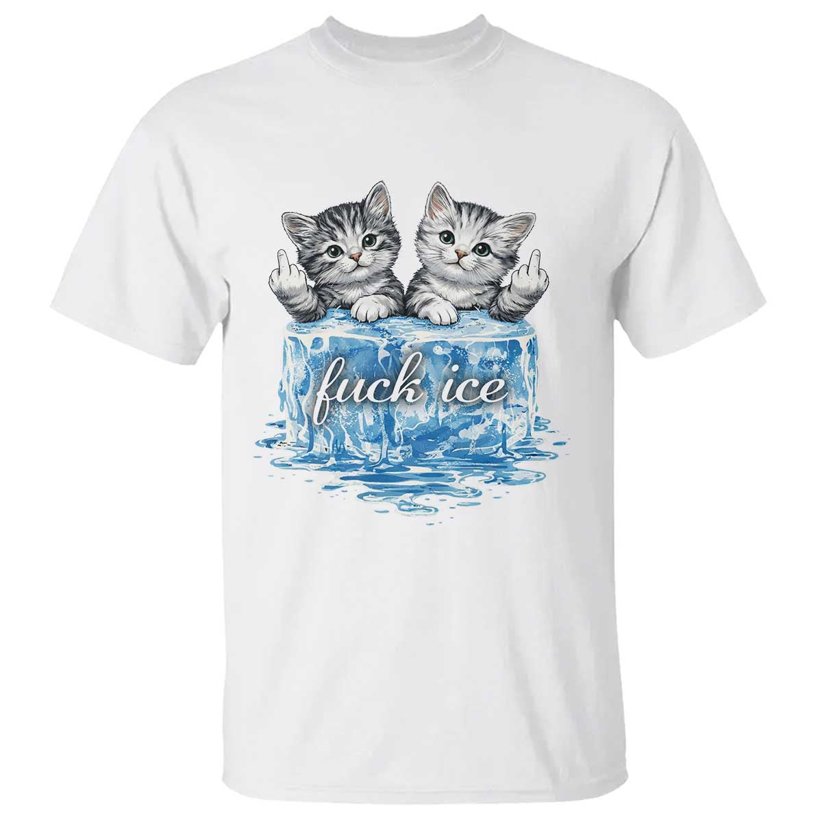 Fck Ice T Shirt Cute Cat Melting Ice Pro Immigrant TS11 White Print Your Wear
