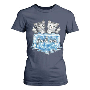 Fck Ice T Shirt For Women Cute Cat Melting Ice Pro Immigrant TS11 Navy Print Your Wear