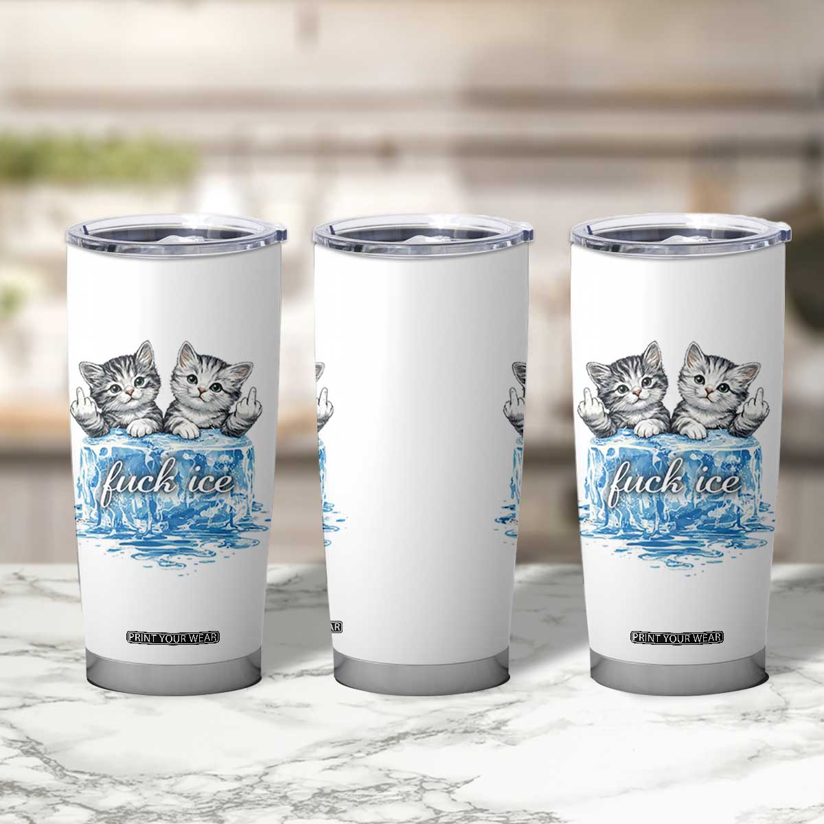Fck Ice Tumbler Cup Cute Cat Melting Ice Pro Immigrant TS11 Print Your Wear