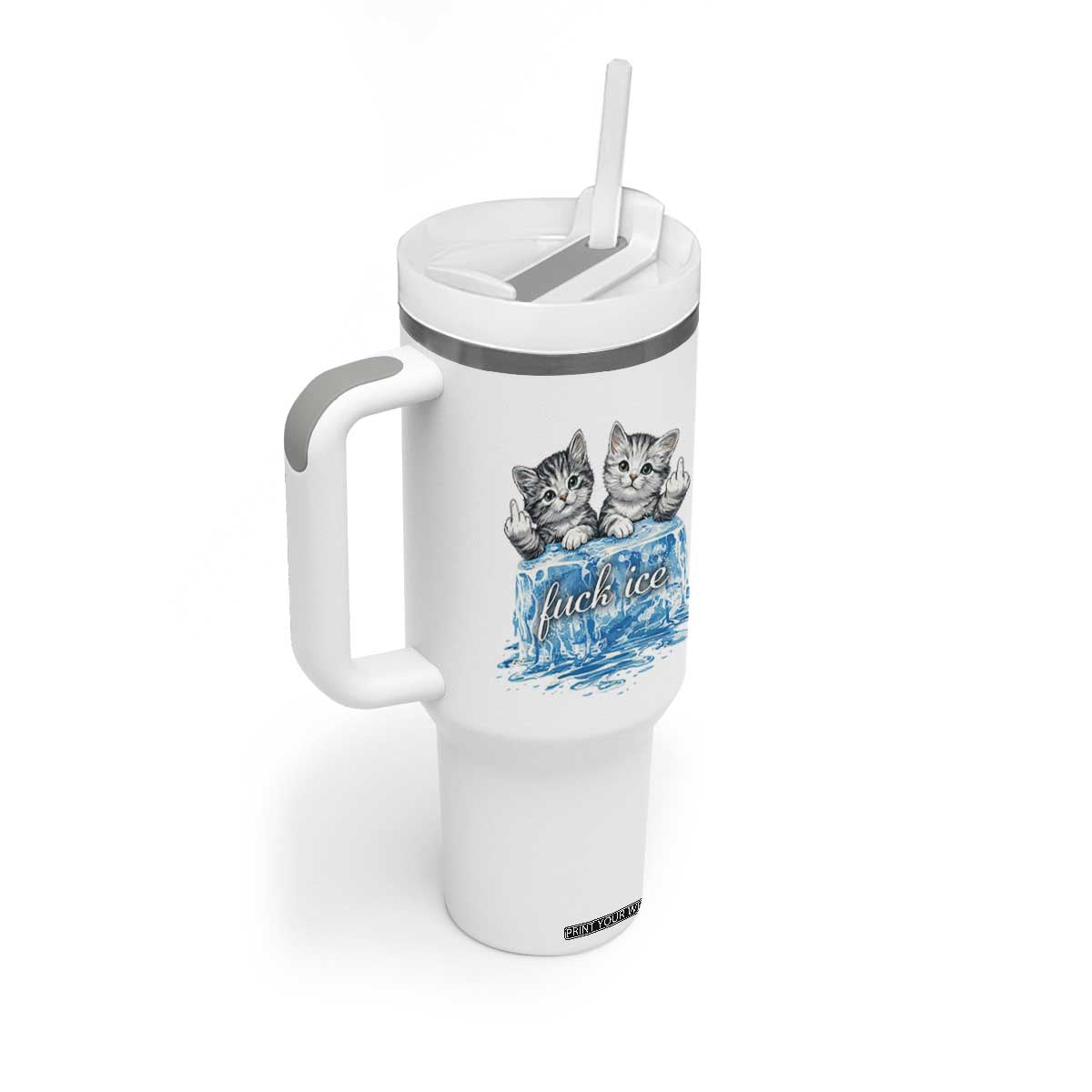 Fck Ice Tumbler With Handle Cute Cat Melting Ice Pro Immigrant TS11 Print Your Wear