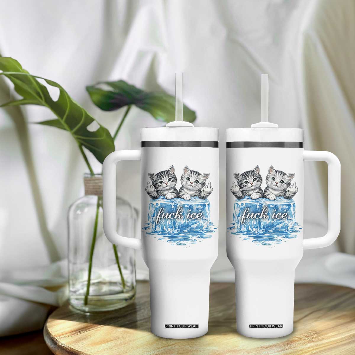 Fck Ice Tumbler With Handle Cute Cat Melting Ice Pro Immigrant TS11 Print Your Wear