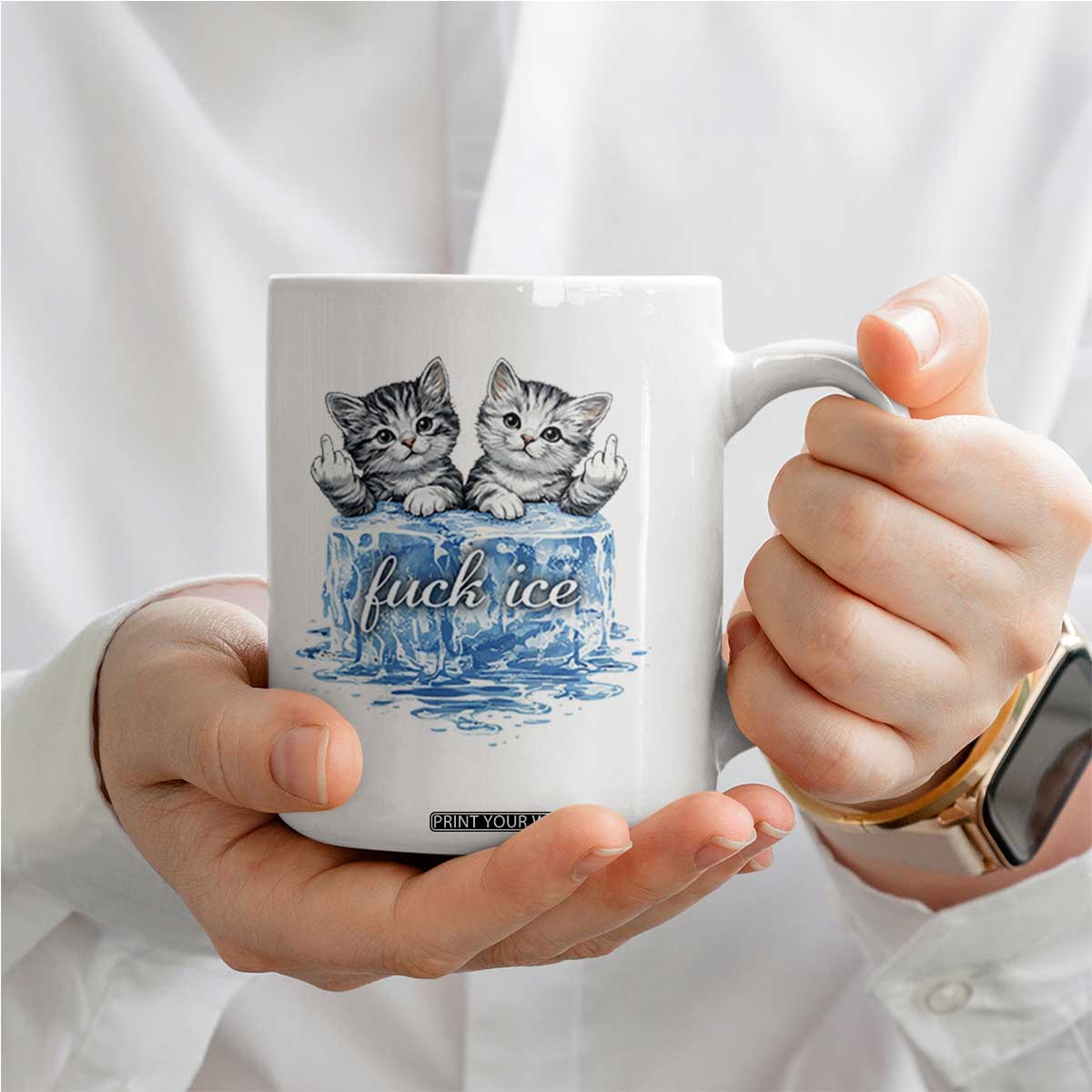 Fck Ice Coffee Mug Cute Cat Melting Ice Pro Immigrant TS11 Print Your Wear