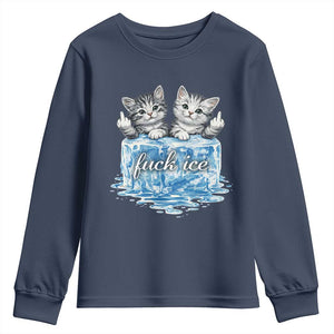 Fck Ice Youth Sweatshirt Cute Cat Melting Ice Pro Immigrant TS11 Navy Print Your Wear