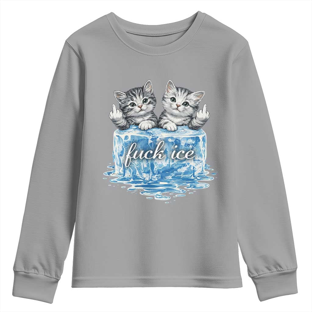 Fck Ice Youth Sweatshirt Cute Cat Melting Ice Pro Immigrant TS11 Sport Gray Print Your Wear