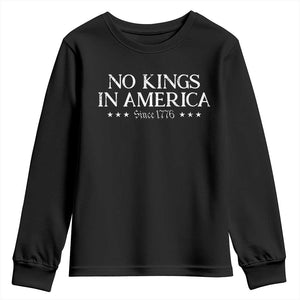 No Kings In America Since 1776 Youth Sweatshirt Vintage Star TS11 Black Print Your Wear
