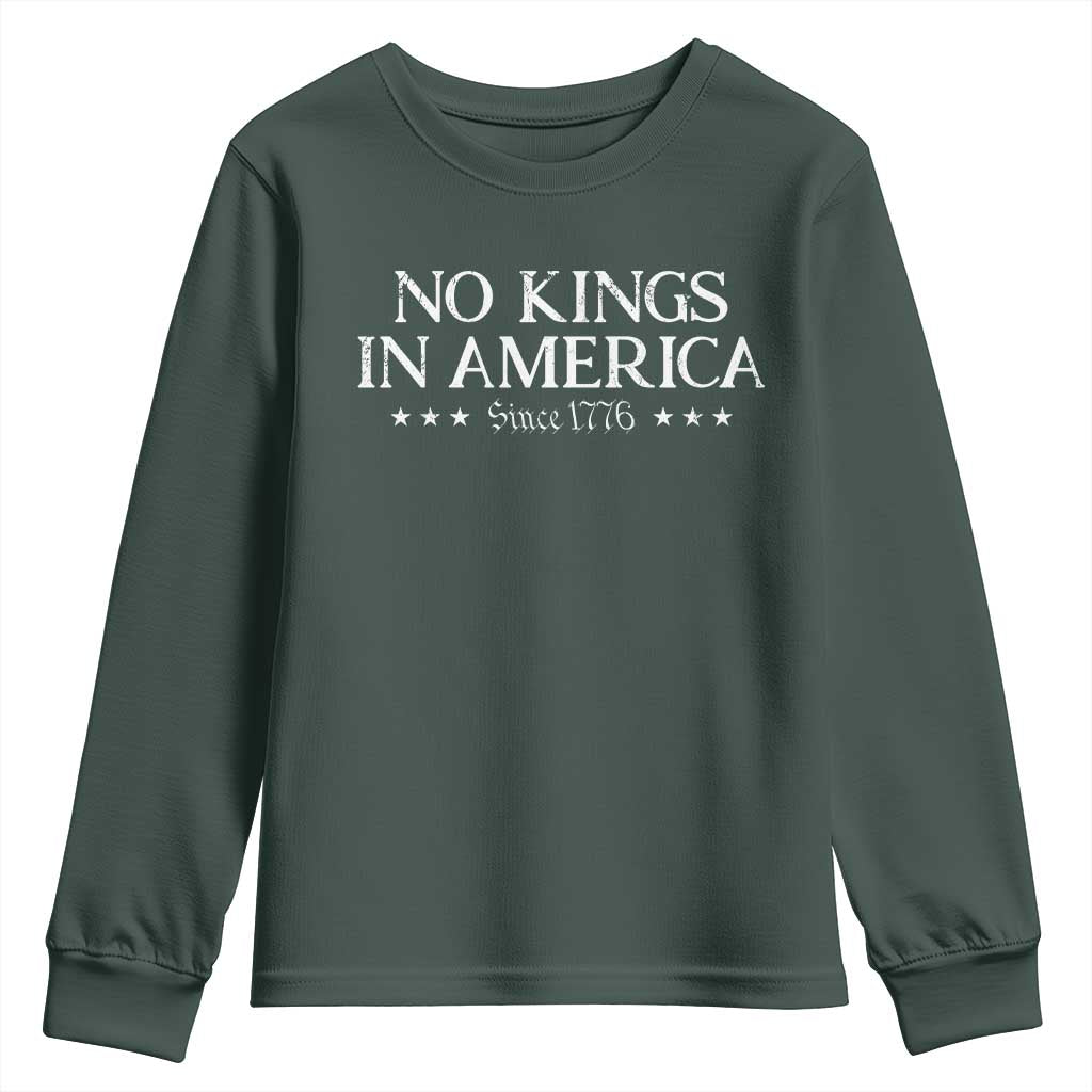 No Kings In America Since 1776 Youth Sweatshirt Vintage Star TS11 Dark Forest Green Print Your Wear